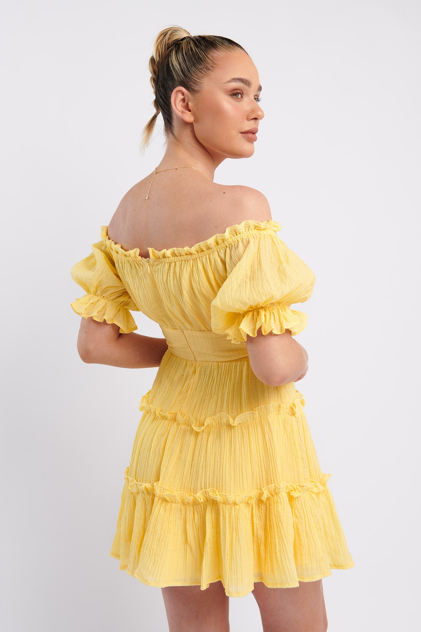 Everley Puff Sleeve Mini Dress Lemon