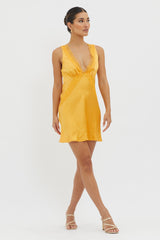 Ivonne Lace Trim V-Neck Mini Dress Tangerine