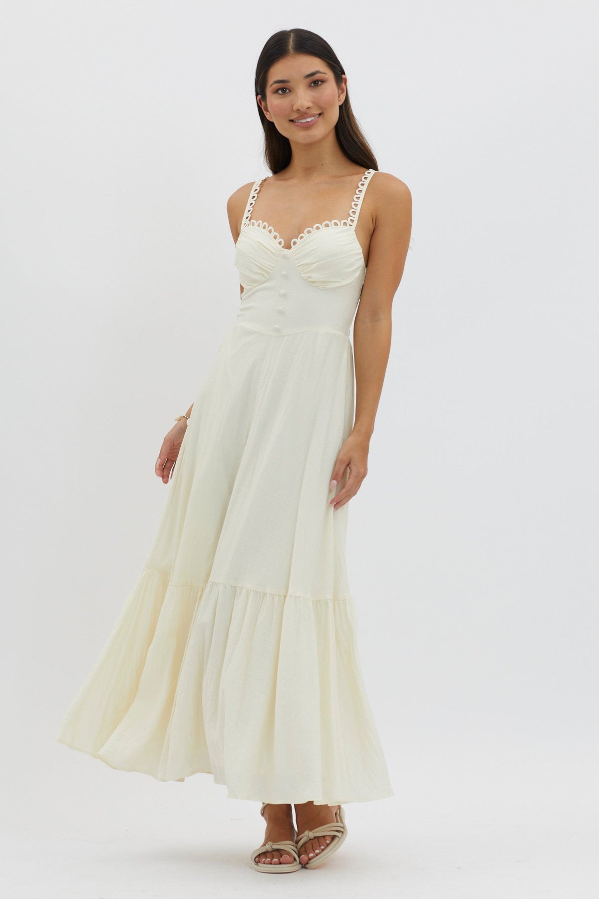 Golden Suns Scallop Trim Midi Dress Butter