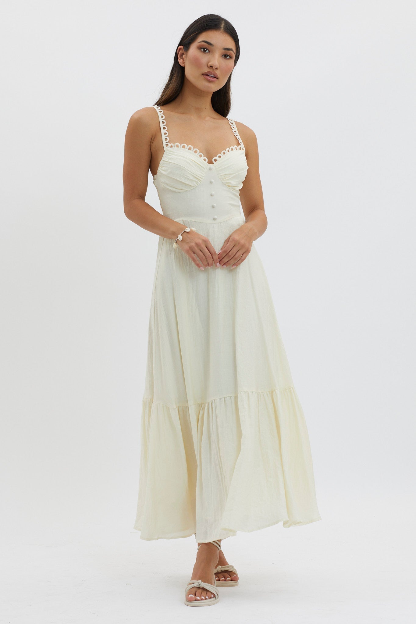 Golden Suns Scallop Trim Midi Dress Butter