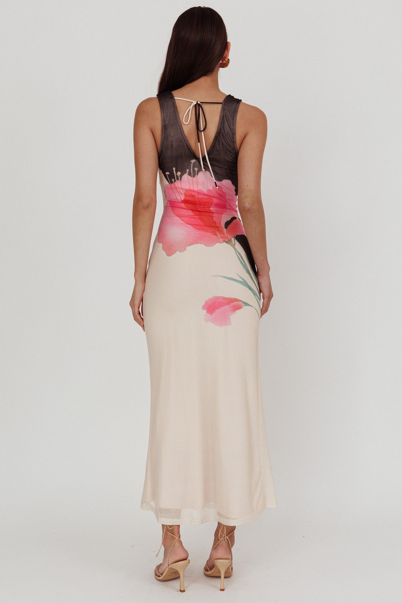 Cinders Tied Plunging Neckline Maxi Dress Flower Black