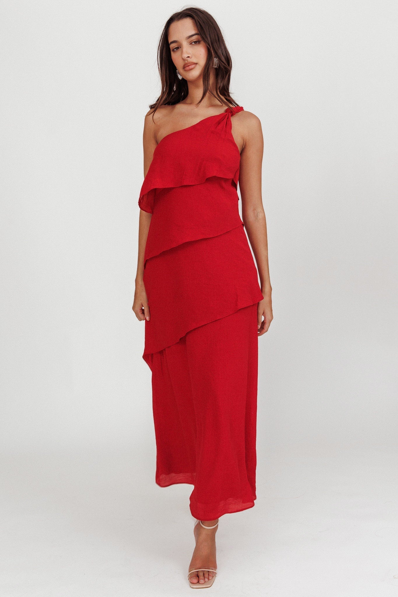 Delwyn One-Shoulder Maxi Dress Red