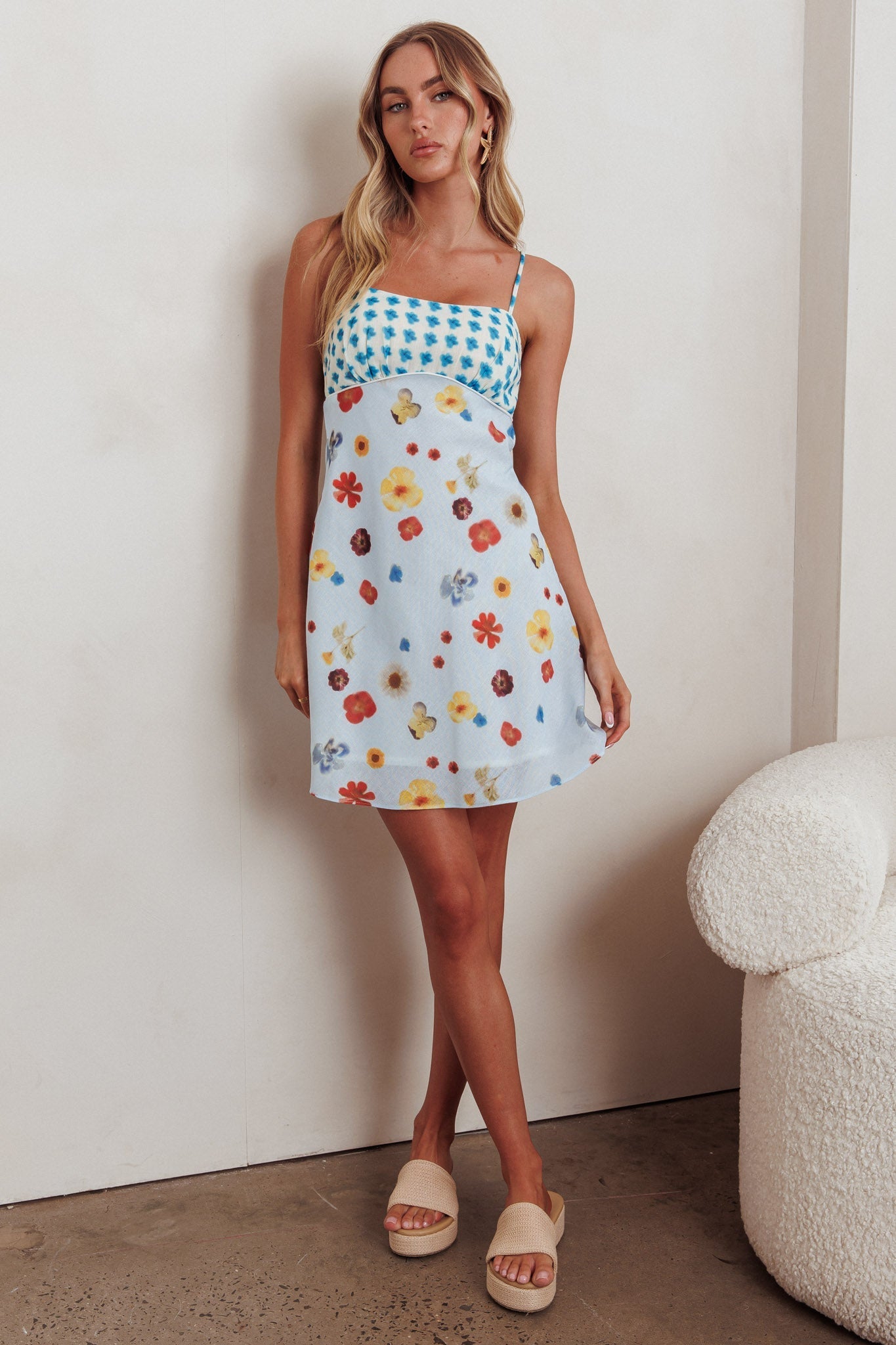 Fleur Sun Cami Strap Mini Dress Flowers Blue