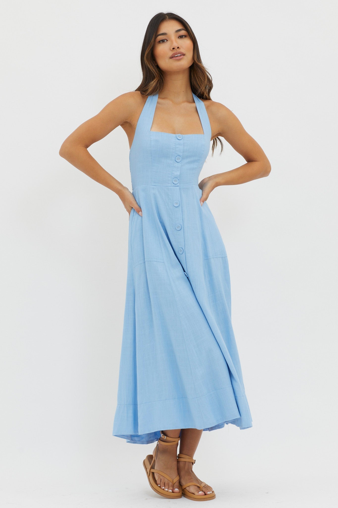 Marybeth Halterneck Midi Dress Blue