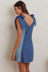 Kiss City Tied Shoulders Contrast Mini Dress Denim