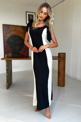 Kiss City Tied Shoulders Contrast Maxi Dress Black/Oat