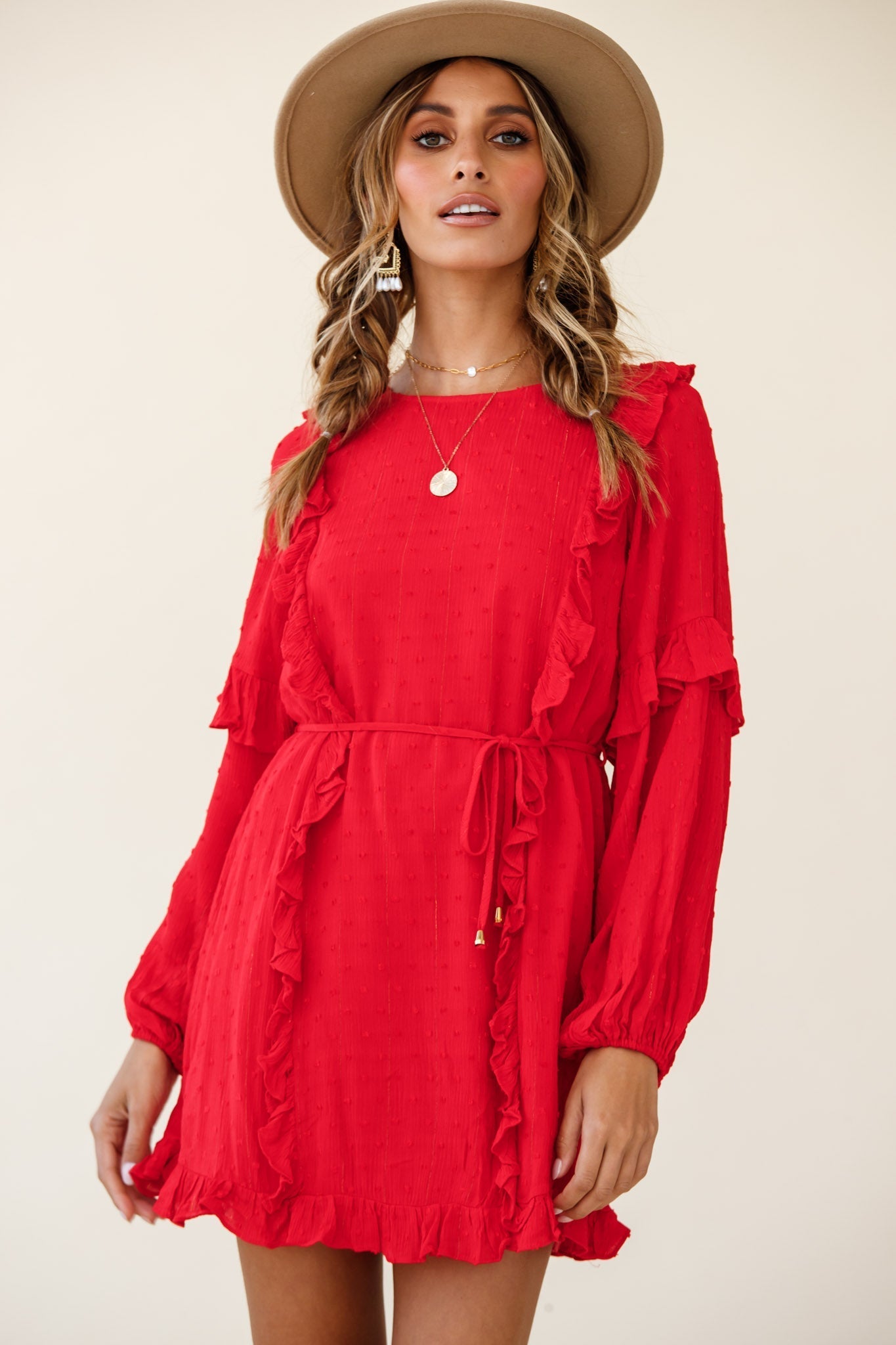 Maiden Long Sleeve Frill Dress Red