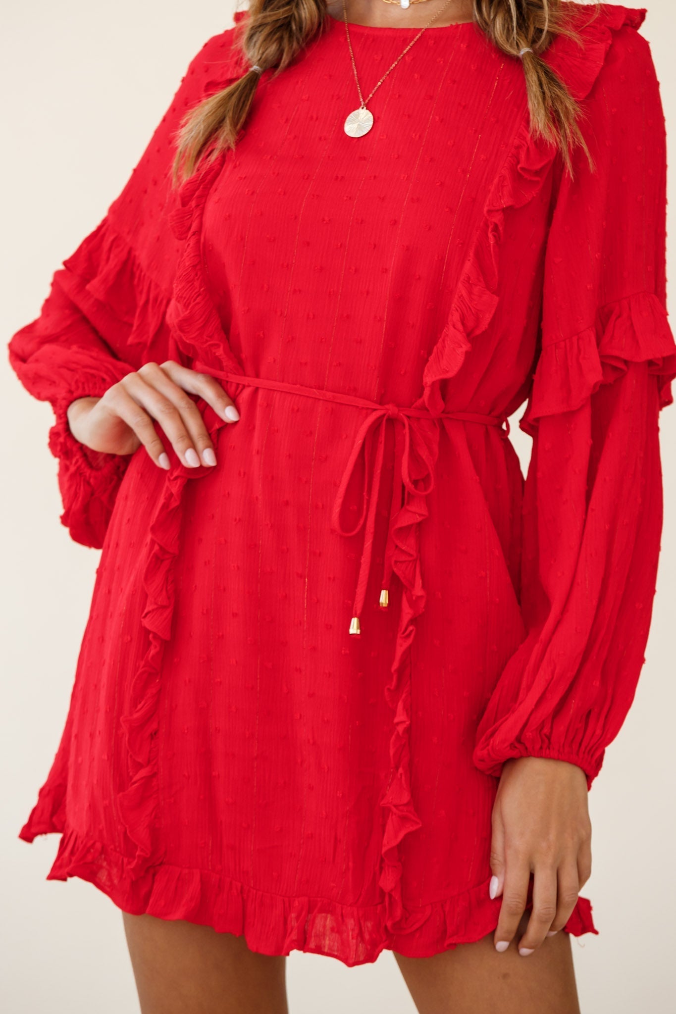 Maiden Long Sleeve Frill Dress Red