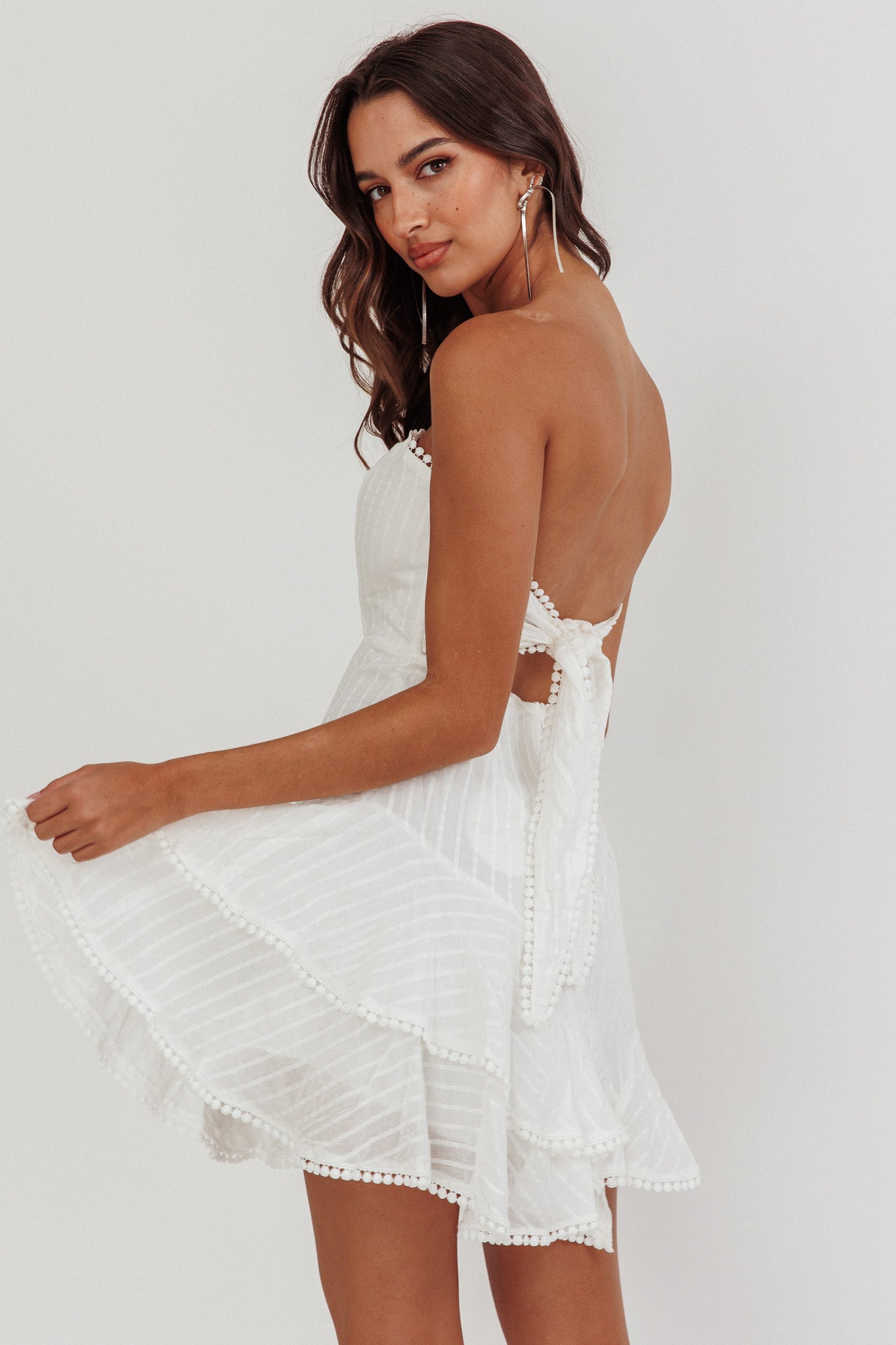 Candy Strapless Layered Ruffle Hem Dress White