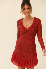 Isabella Long Sleeve Open Back Lace Dress Antique Rose