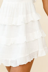 Byron Shirred Bust Frill Strap Dress White