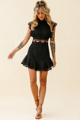 Elisha Crochet Detail Lace Overlay Dress Black