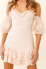 Homecoming Queen Sweetheart Neckline Puff Sleeve Dress Polka Dot Maroon