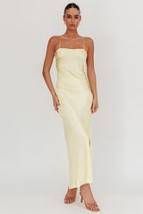 Dolce Life Backless Satin Maxi Dress Butter