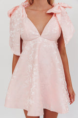 Chantilly Tied Shoulder Jacquard Mini Dress Blush