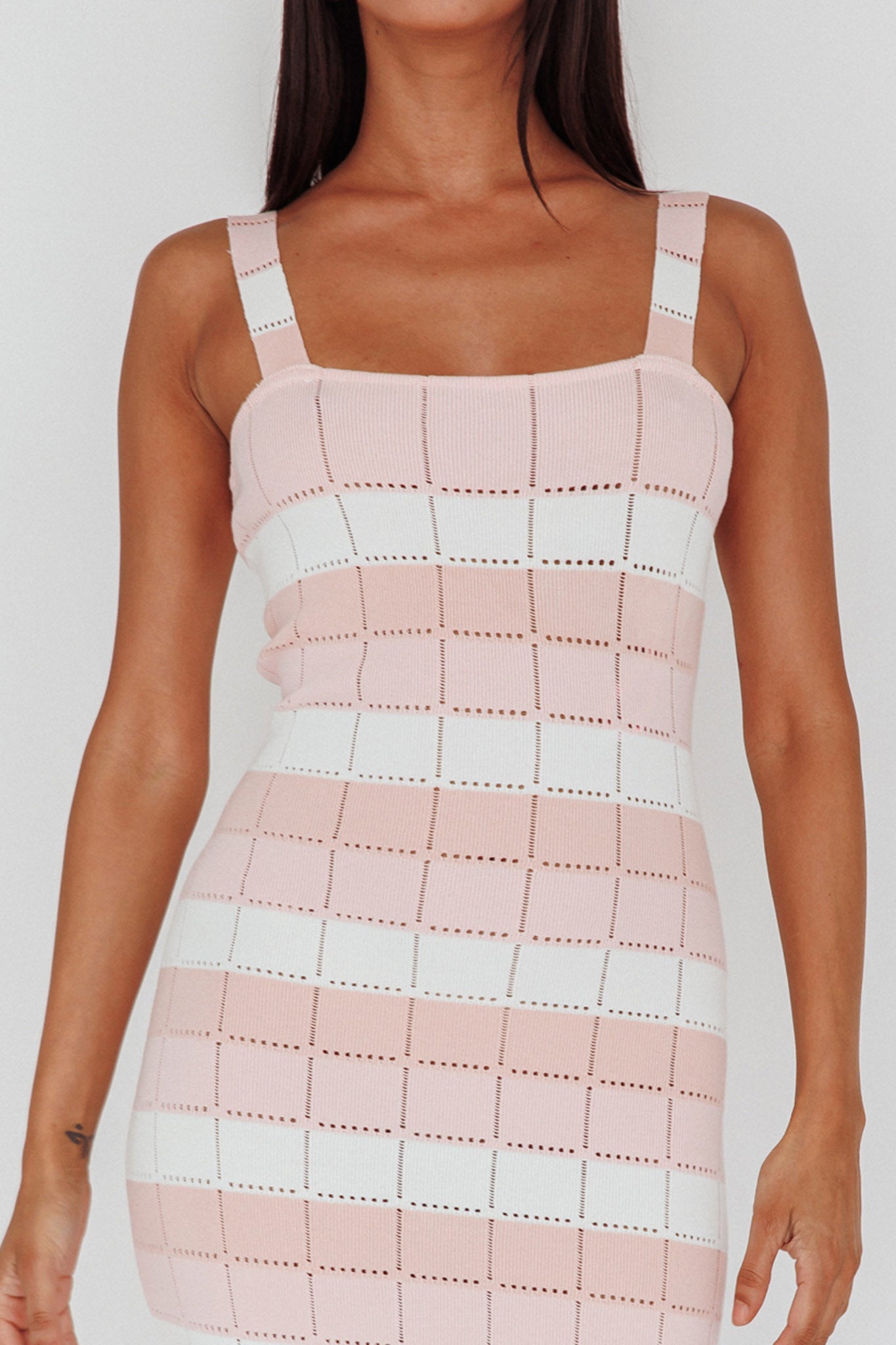 Chase The Sunrise Knit Midi Dress Striped Pink