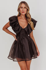 Kahlo Ruffle Neckline Mini Dress Black