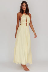 Cyndi Open Back Halterneck Maxi Dress Light Yellow