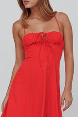 Euro Summer Split Hem Midi Dress Red