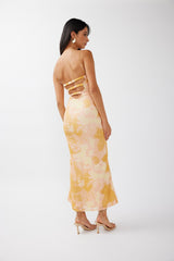 Lennox Elastic Back Bodycon Dress Floral Yellow