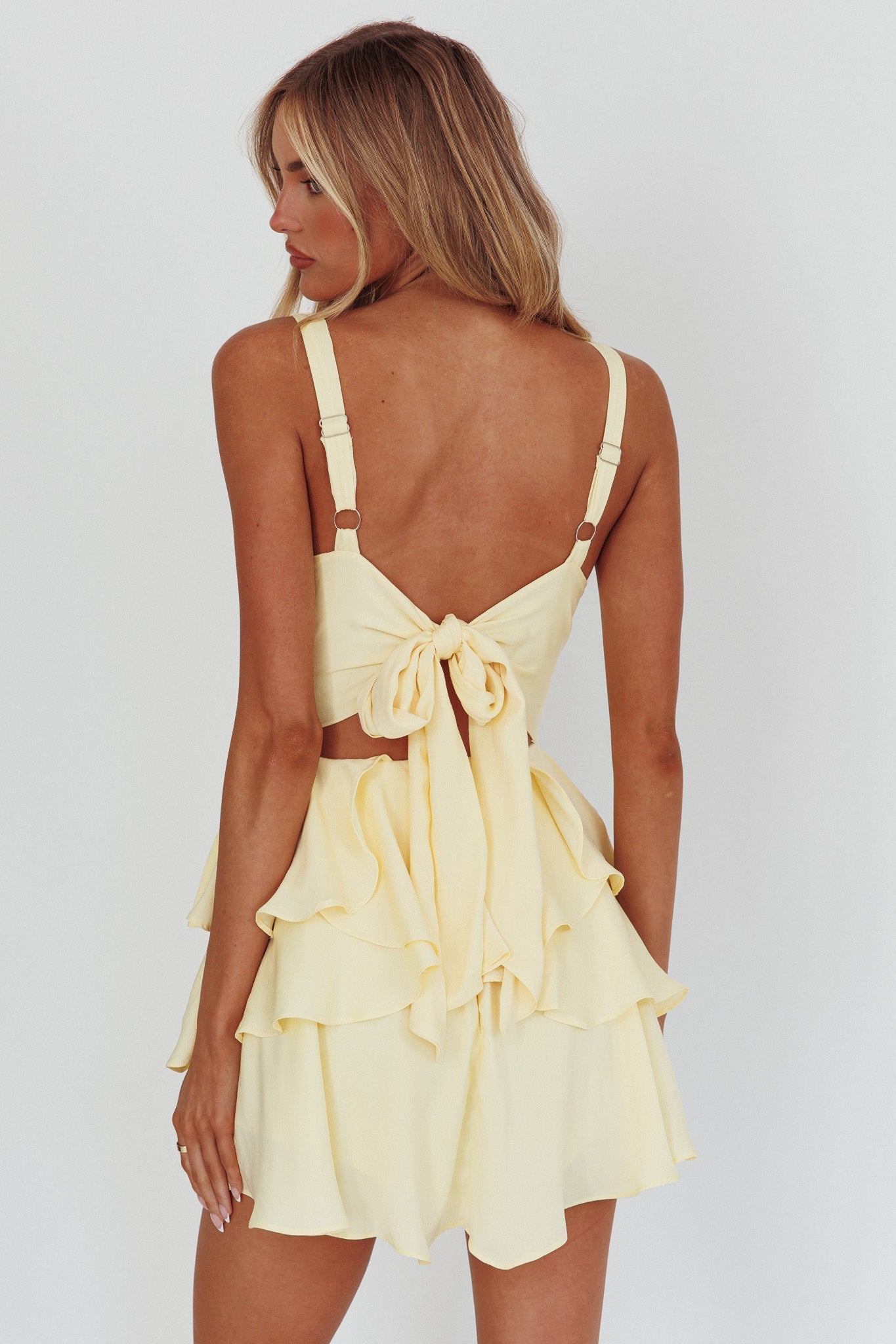 Like Me Tied Back Layered Mini Dress Yellow