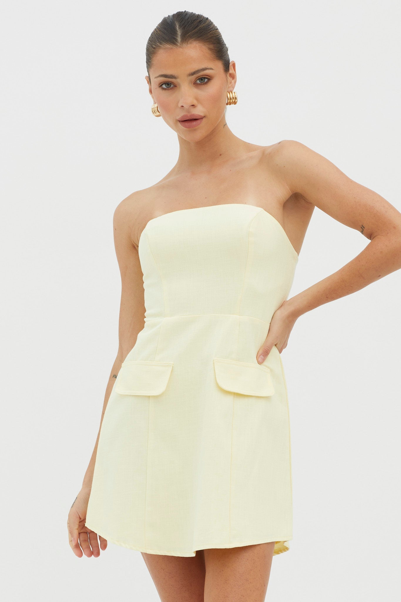 Justine Strapless Faux Pocket Mini Dress Butter