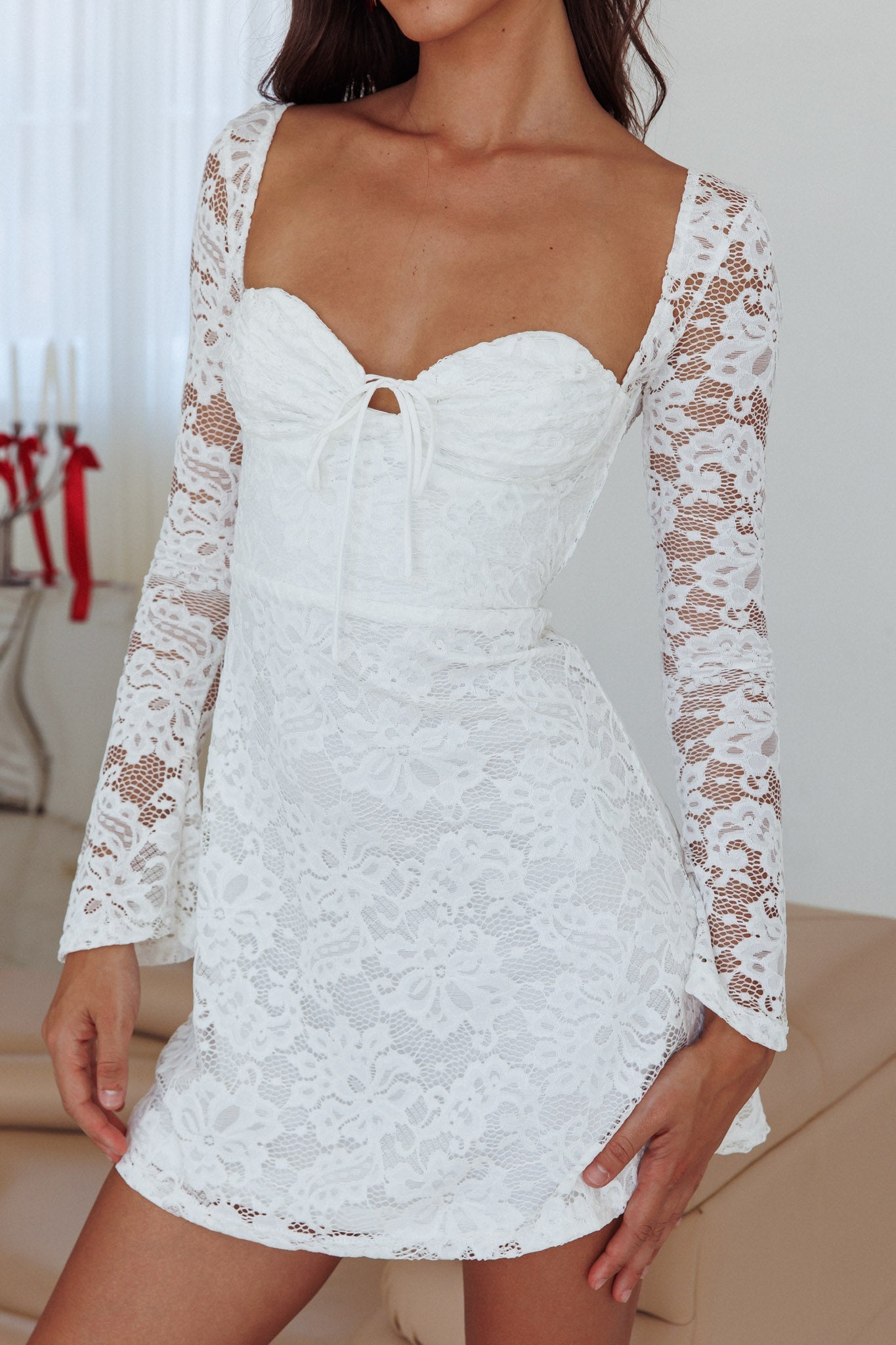 Like An Angel Long Sleeve Lace Dress White