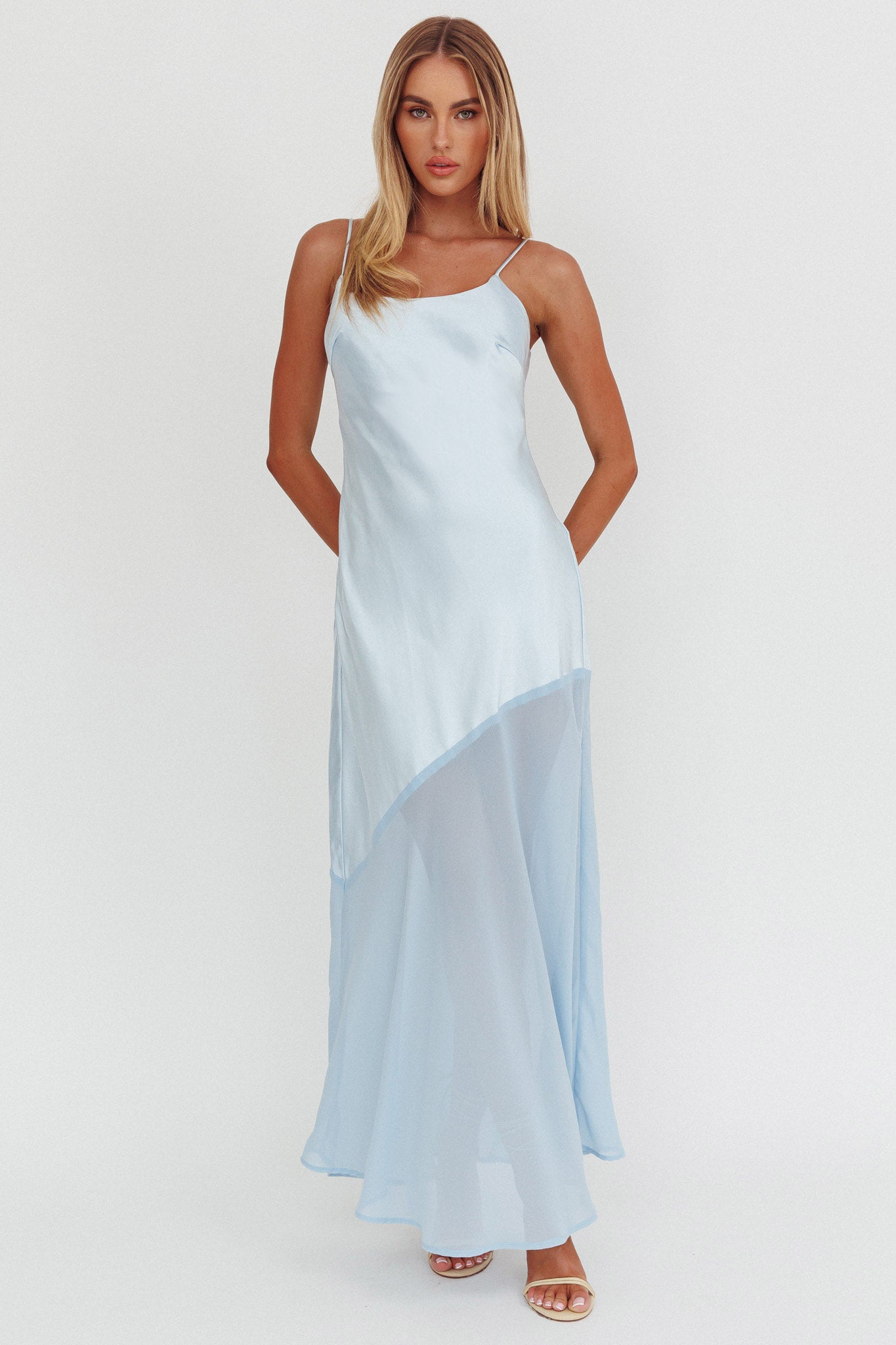 Gilded Dream Chiffon Hem Maxi Dress Baby Blue