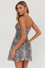Heart To Heart Strapless Sequin Mini Dress Silver