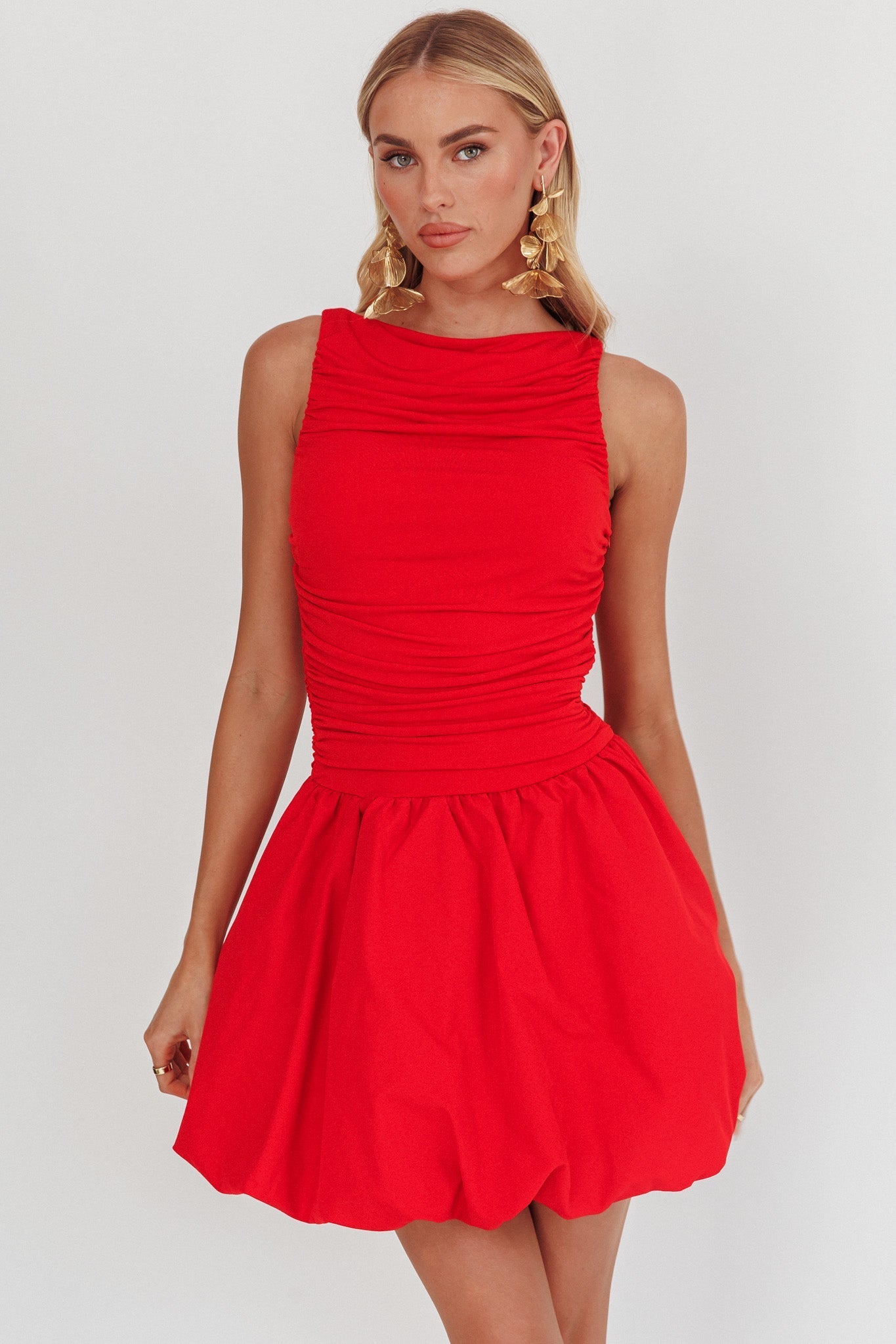 Dalayla Sleeveless Balloon Skirt Mini Dress Red