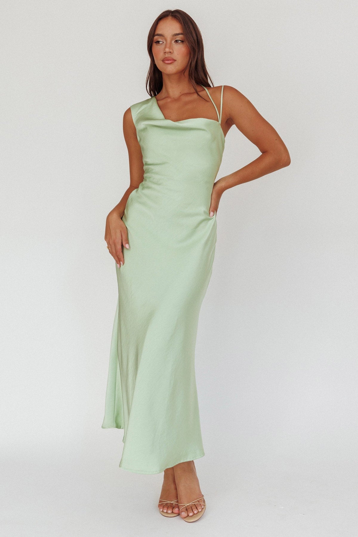Eros Asymmetric Cowl Neck Maxi Dress Leaf