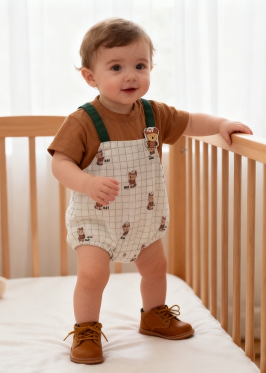 Contrast Bear Romper in Brown (Size 66&73)