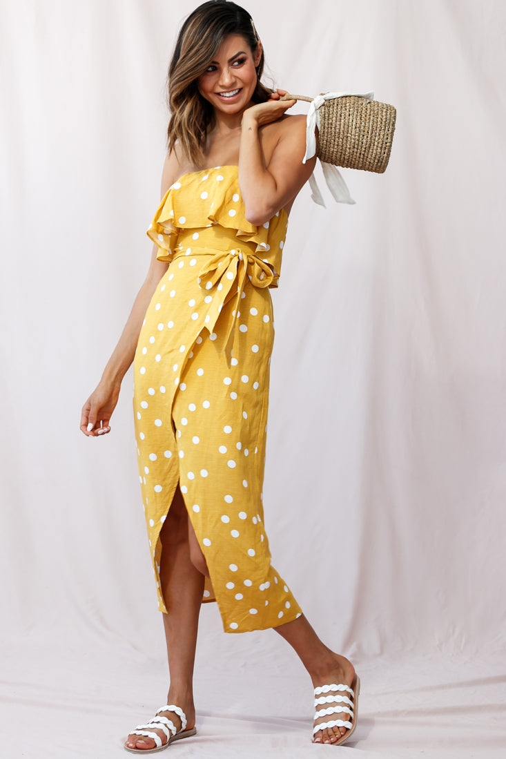 Hamilton Bandeau Midi Wrap Dress Mustard