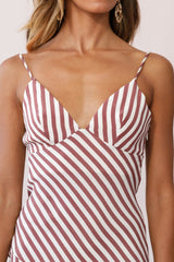 Downtown Cami Strap Front Split Midi Dress Stripe Print Rose