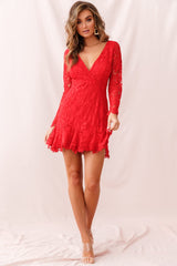 Kyle Long Sleeve Lace Dress Red