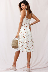 Magdalene Frill Strap A-Line Midi Dress Polka Dot Print Beige