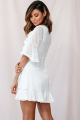 Evangelina Square Neckline Fluted Half-Sleeve Dress White