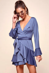 Khandi Peek-a-Boo Back Wrap Dress Midnight Blue