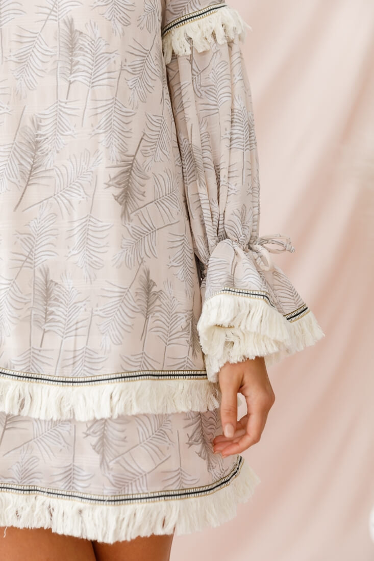 Lily Fringe Trim Swing Dress Beige