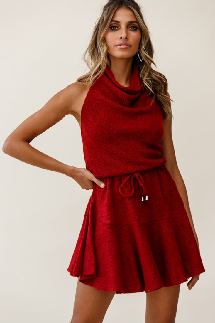 Cosette Cowl Halterneck Knit Dress Wine