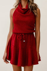 Cosette Cowl Halterneck Knit Dress Wine